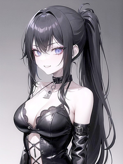 Goth Chick with Black Choker and Messy Emo Hair Teases in hentai Hentai AI Image