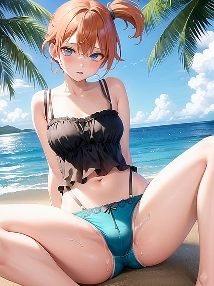 Spreading Her Legs Wide for a Juicy Bra-Covered Cumshot in Horny Hentai AI Image