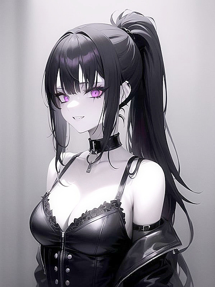 Goth Babe with Black Choker and Messy Emo Hair Seduces in Wild Hentai AI Image