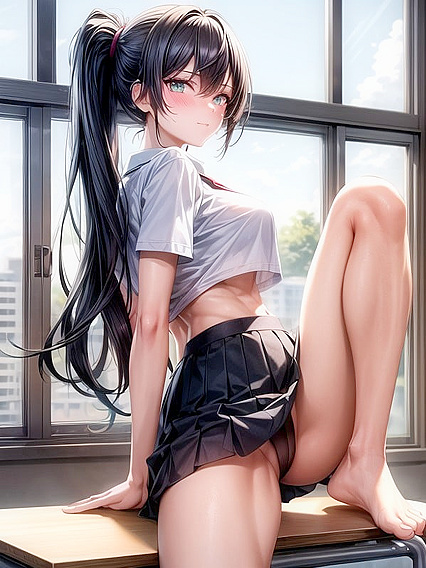 with Ponytail Teased in Thong for Hot Hentai AI Image