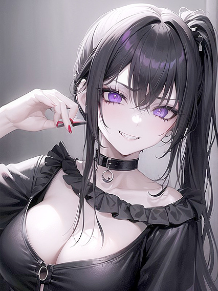 Goth Goddess with Black Choker and Messy Emo Hair Teasing in hentaiErotic Bliss