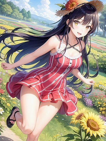 Surrounded by Colorful Wildflowers in an Open Green Field Hentai Adventure