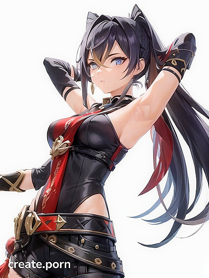 Dehya from Genshin Impact Raises Her Arms for Seductive Hentai Pleasure