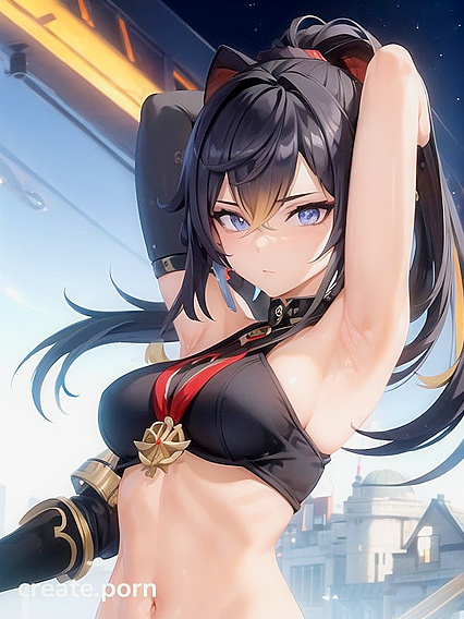 Dehya from Genshin Impact Raises Her Arms for Seductive Hentai Pleasure