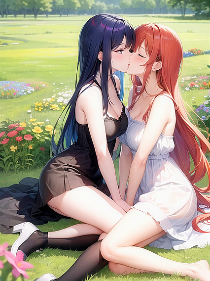 Summer Dress Seduction in a Lush Green Field – High-Res Hentai AI Image