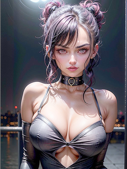 Seductive Cleavage in Gloomy Nighttime Hentai AI Image
