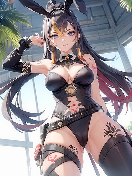 Tattooed Bunny Girl 18+ Spreads Her Legs for Steamy Hentai AI Image