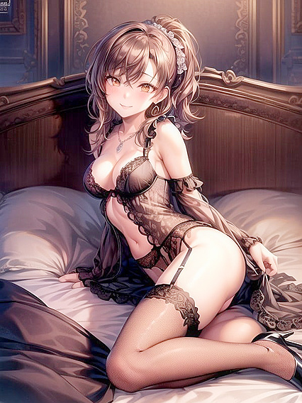 Lace Gloved Beauty With Earrings Seductively Stares at You in Hentai AI Image