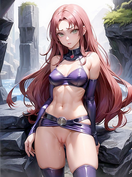 Skinny Starfire from Justice League Reveals Her Pussy in Steaming Hentai AI Image