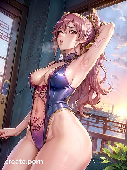 Busty Purple-Haired Babe Shows Off Her Tattoos in Steamy Hentai AI Image