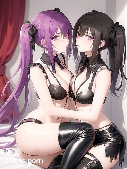 Goth Girl 18+s with Pink and Purple Pigtails Making Out and Kneeling in Leather Boots