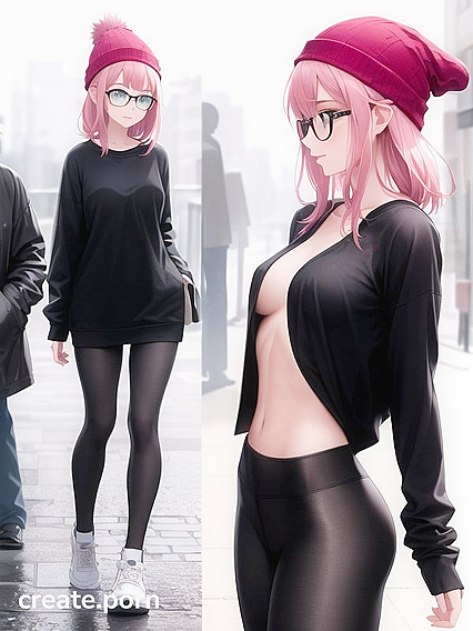 Horny Girl 18+ with Big Circular Glasses in Seductive Hentai AI Image