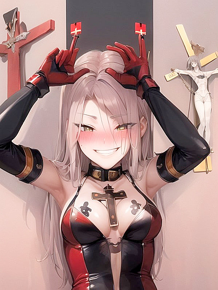 Gloved Seduction - erotic crucifix fantasy in Hentai AI Image