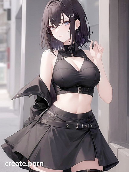 Goth Girl 18+ in Short Dress and Low-V-Cut Crop Top Tempts in hentHentai AI Imageia