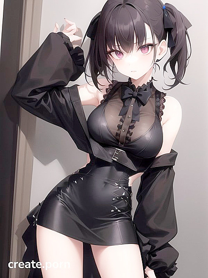 Goth Girl 18+ in Short Dress and Bow-Topped Pigtails Teases in HentaiErotic Image