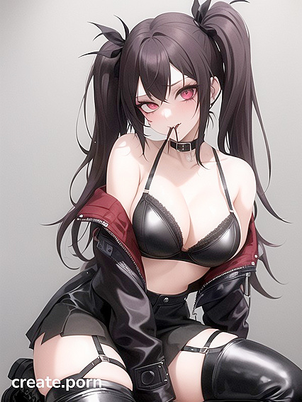 Cute Gothic Pigtailed Teen 18+ Seductively Licks Fingers in Tattered Skirt and Boots