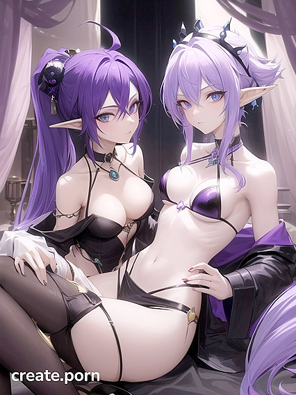 Astral Elf with Blue-Purple Hair Makes Out with a Gothic Succubus in a Ripped Black Dress