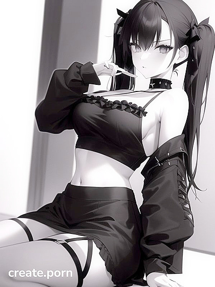 Goth Girl 18+ in Short Dress with Twin-Tails Kneels for Camera in Top-Down Hentai AI Image