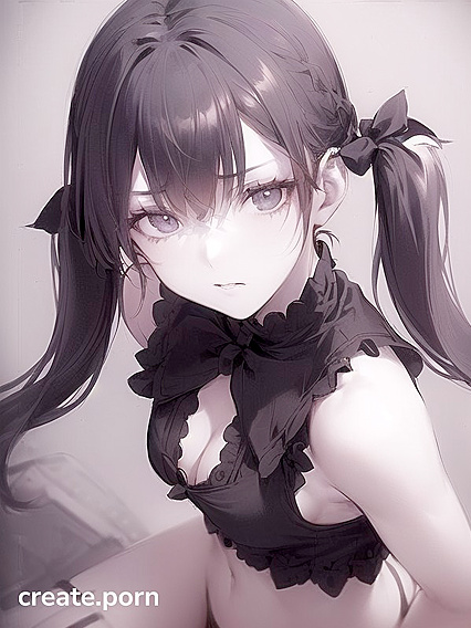 Goth Girl 18+ in Short Dress and V-Cut Top Kneels for Seductive Hentai Pleasure