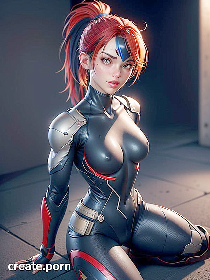 Small-Breasted Beauty with Multi-Colored Ponytail Bares All in Steamy Hentai AI Image