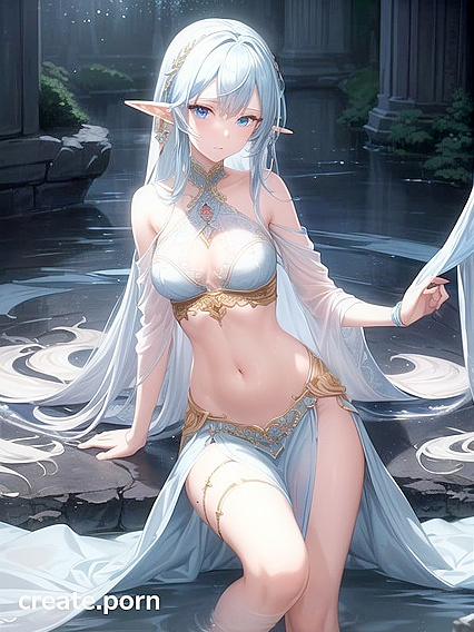 Seductive Elf with Light Blue Long Hair in Erotic Hentai Adventures