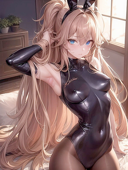 Sexy Bunny-Eared Girl 18+ with Dark Orange Hair in Kinky Hentai AI Image
