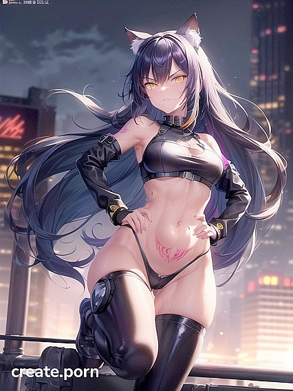 Black-Haired Cat Girl 18+ in Yellow Seduces You in Exciting Hentai AI Image