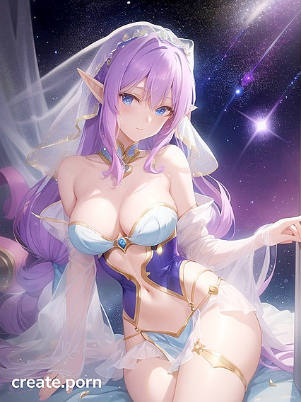 Astral Elf with Purple Twins-Tails Wears Galaxy Outfit and Genie Lantern for Surreal Hentai Pleasure