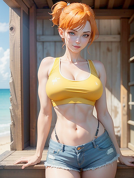 Blushing Beauty with Side Ponytail Basks in Sunlit Hentai Pleasure