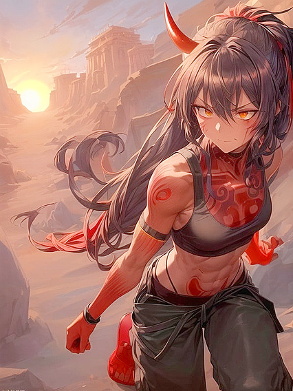 Slim and Fit in Black Sports Bra with Long Nails - Intense Red-Skinned Hentai AI Image