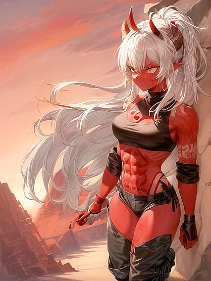 Slim Fit Babe in Black Sports Bra, Yellow Eyes, Handwraps, and Green Pants