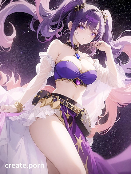 Goth Girl 18+ with Galaxy-Themed Outfit and Genie Lamp in Seductive Hentai AI Image