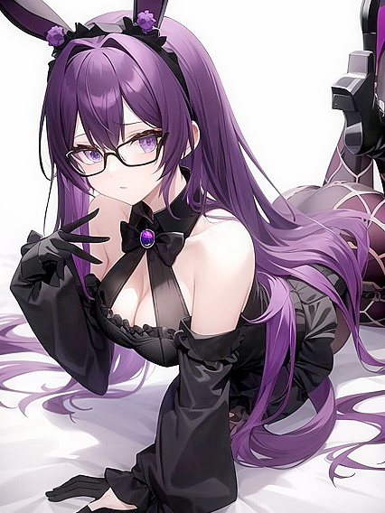 Purple-Haired Babe in Round Glasses and Frilly Outfit Takes On Steamy Hentai AI Image