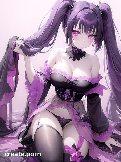 Goth Girl 18+ with Twin-Tails and Crystal Horns in Sheer Bandeau and Black Lace Panties