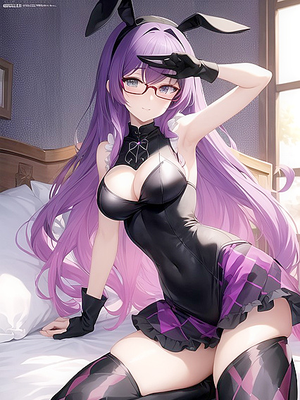 K with Purple Hair Teased in Seductive Mini-Skirt Hentai AI Image