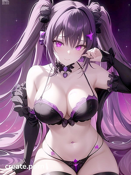 Goth Girl 18+ with Crystal Horns Masturbates in Black Lace Lingerie Against a Galaxy Background