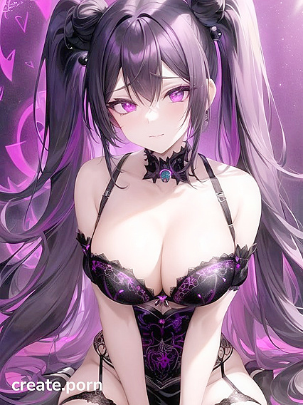 Goth Girl 18+ with Crystal Horns Masturbates in Black Lace Lingerie Amidst Galaxy Glow