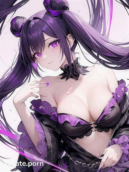 Goth Girl 18+ with Twin-Tails and GlowPurple Eyes in Galactic hentHentai AI Image Image