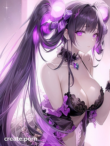 Goth Girl 18+ with Crystal Horns and Twintails Seduces in Black Lace Lingerie Amidst Galactic Splendor