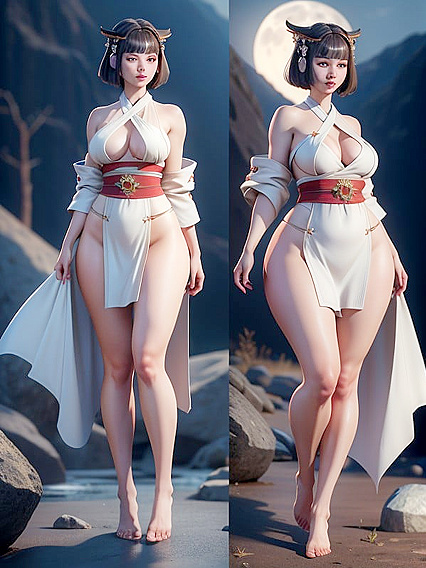 Full Body View of Thick Thighs and Wide Hips in Seductive Hentai AI Image