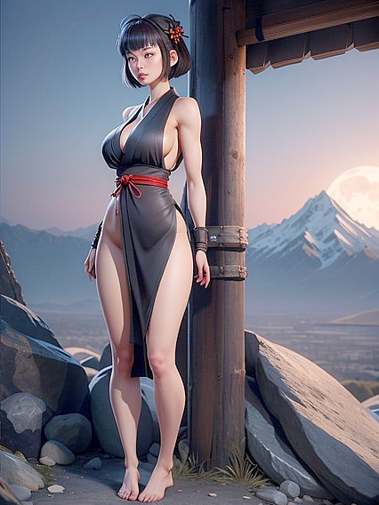 Ninja With Thick Thighs in High-Slit Outfit for Steamy Hentai AI Image
