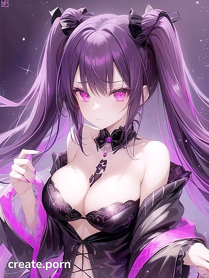 Goth Girl 18+ with Crystal Horns and Twintails in Black Lace Lingerie Shines Against Galactic Backdrop