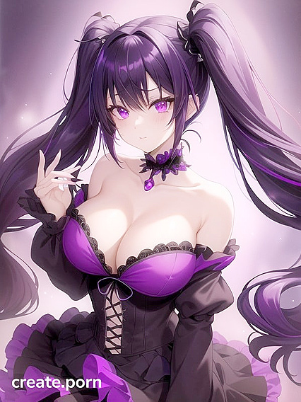 Goth Girl 18+ with Twin-Tails and Crystal Horns in Seductive Outfit Against Galaxy Full Body Hentai