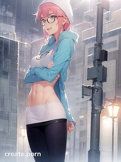 Horny Girl 18+ with Big Round Glasses in Exciting Hentai AI Image