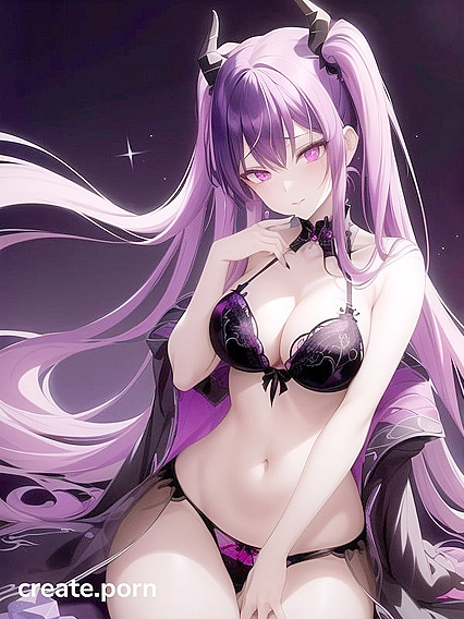 Goth Girl 18+ with Crystal Horns Masturbates in Black Lace Lingerie Against a Galactic Backdrop