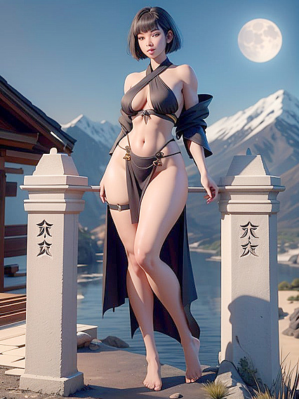 Bobcut Beauty with Wide Hips and Thick Thighs Seduces in Hentai AI Image