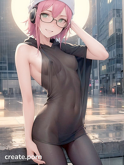 Hentai Goddess with Big Round Glasses Tempts in Steamy AI Porn Image