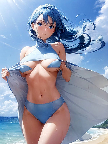 Beach Umbrellas and Sexy Fun - High-Res Hentai AI Image Delight