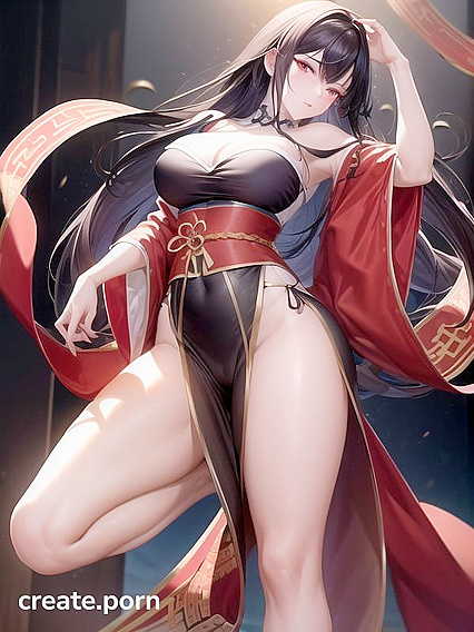 Wide-Hipped beauty with off shoulder cleavage in mind-blowing Hentai AI Image