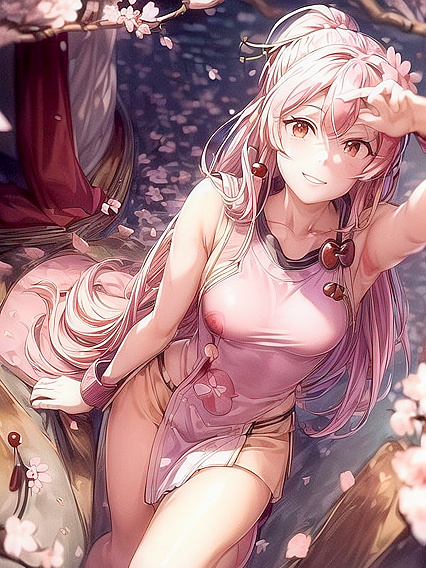 Cherry Blossoms Surround Her Full Body Exposure in Sensual Hentai AI Image
